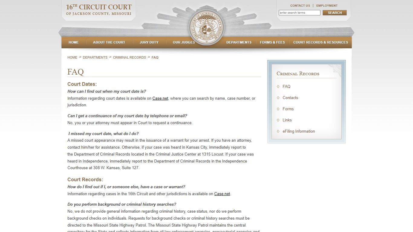 Criminal Records FAQ - 16th Circuit Court of Jackson County, Missouri